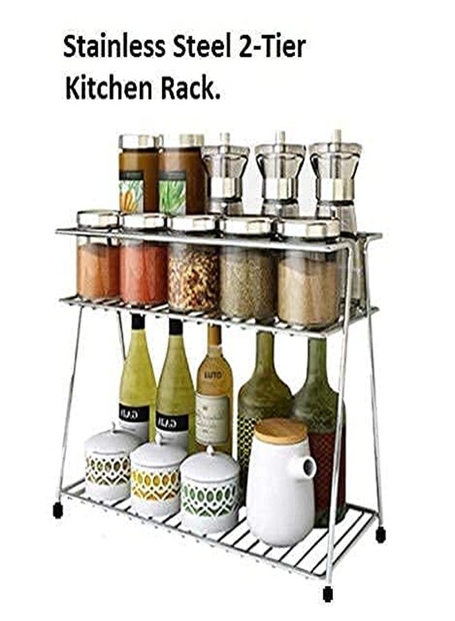 12FOR COLLECTION Stainless Steel Spice Rack/Storage Rack/Stainless Steel Spice 2-Tier Trolley Container Organizer Basket for Boxes Utensils Dishes Plates for Home - Image 3